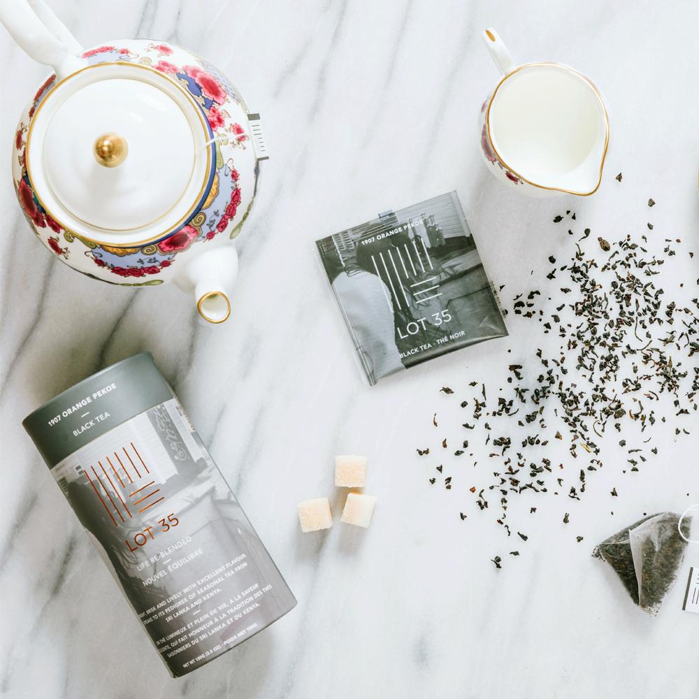 Pot of 1907 Orange Pekoe tea by Lot 35